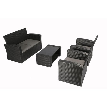 BRUJULA 4 Piece Outdoor Furniture Complete Patio PE Wicker Rattan Garden Set, Black BR2558525